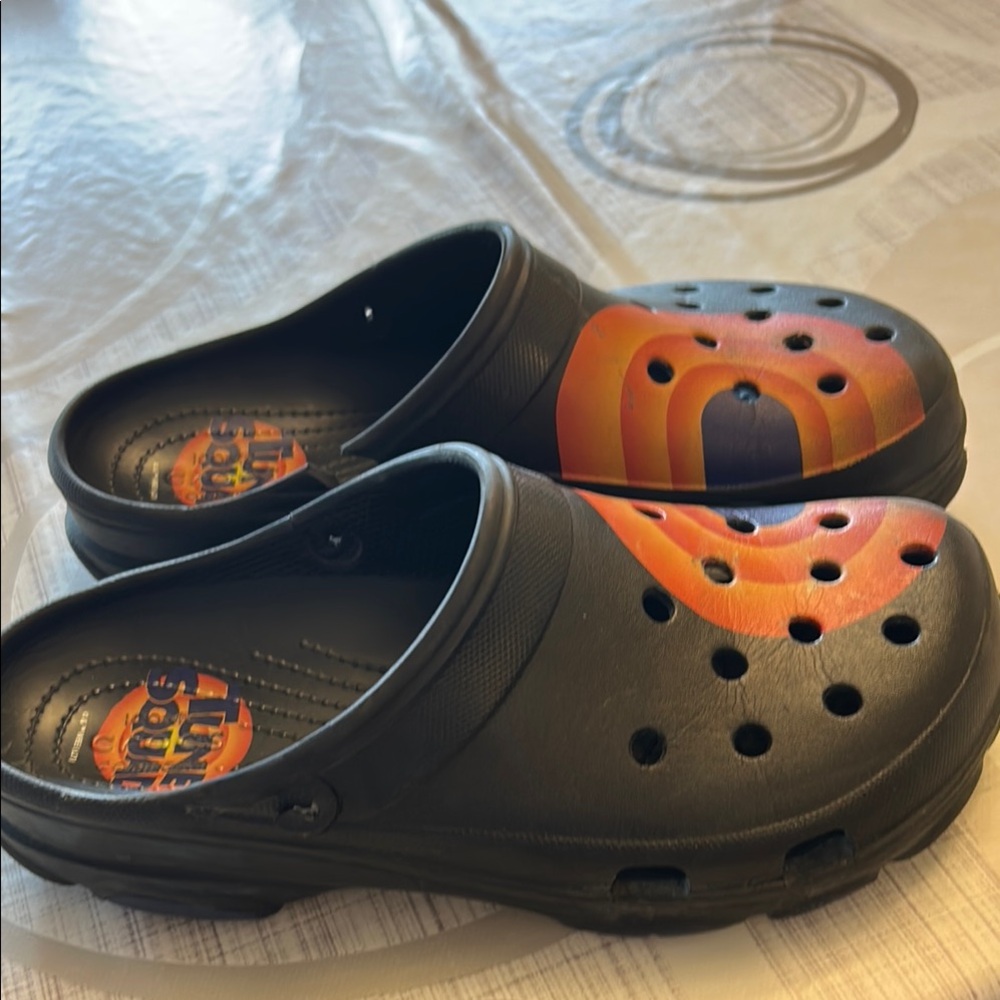 CROCS Black and Orange Water Shoes with Perforated Design